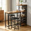 Ensemble de table de salle à manger à hauteur de comptoir 3 pièces brun / noir Alaura avec tablettes de rangement, porte-bouteilles et tabourets de bar rembourrés-1511120396