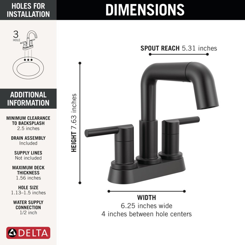 Nicoli Pull-Down Centerset Bathroom Faucet, Pull Out Sprayer Bathroom Sink Faucet, Matte Black