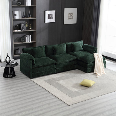 Modern Large  L-Shape Sectional Chenille Fabric, Movable Pedals, Detachable Armrests, Oversized Three-Seat Sofa