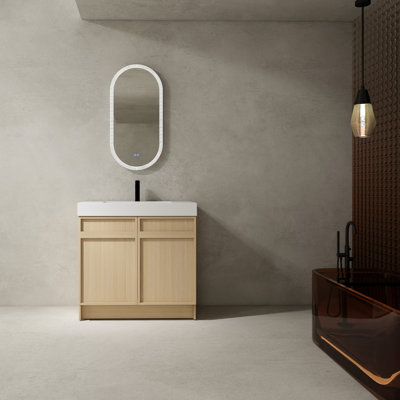 Meuble-lavabo autoportant avec lavabo en résine. Tablette réglable de style moderne. Lavabo en contreplaqué. Apparence, 2 portes à fermeture en douceur. Base