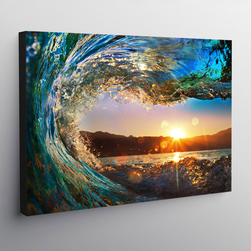 Big Wave Sunset - Wrapped Canvas Photograph, 84cm H x 120cm W x 4cm D
