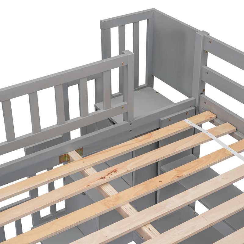 Jahseir Kids Full Loft Bed with Built-in Desk, Bookcase, Storage Staircase, Gray