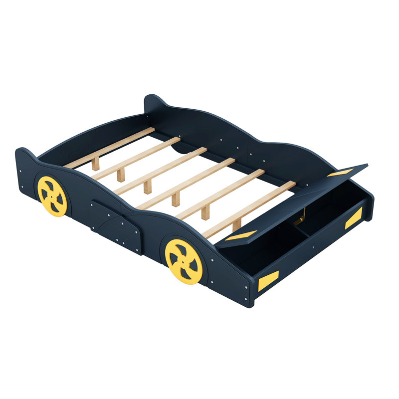 Lit plateforme Fomby, Bleu foncé, Double