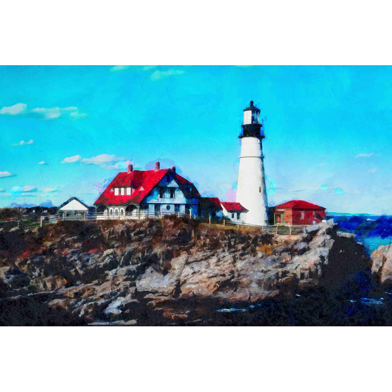 Phare lumineux peint sur toile tendue, H 8 po x l 12 po
