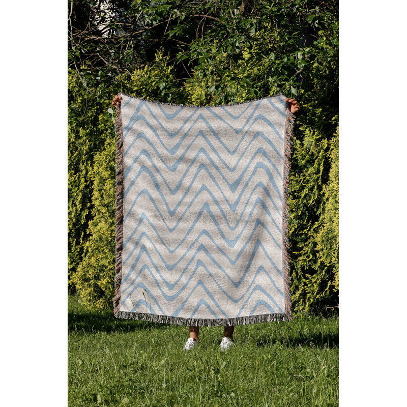 Jeté en coton Zig Zagg, 50 x 70, Ciel
