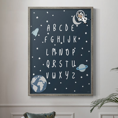 Space Cow Alphabet, reproduction encadrée - bois massif