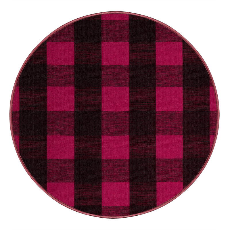 Machine Washable Checkered Red Area Rug, Round 4'