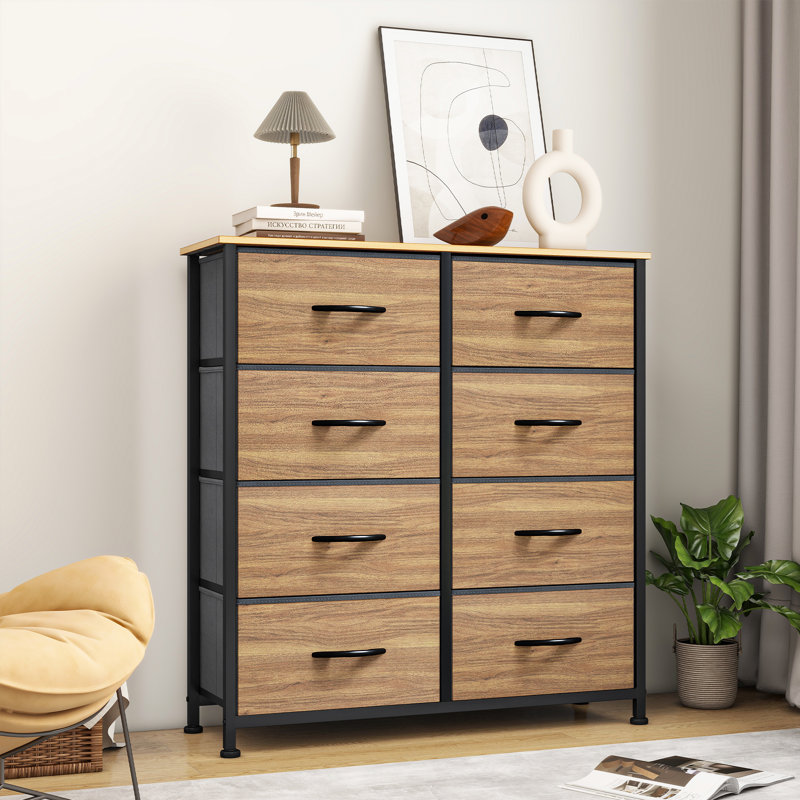 Commode double 8 tiroirs Kathiria, Grain de Burlywood