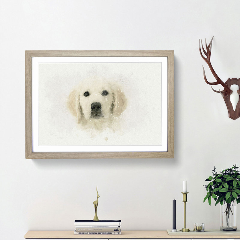 Golden Retriever Puppy in Abstract - Picture Frame Graphic Art Print, 36cm H x 48cm W x 2cm D, Oak Framed