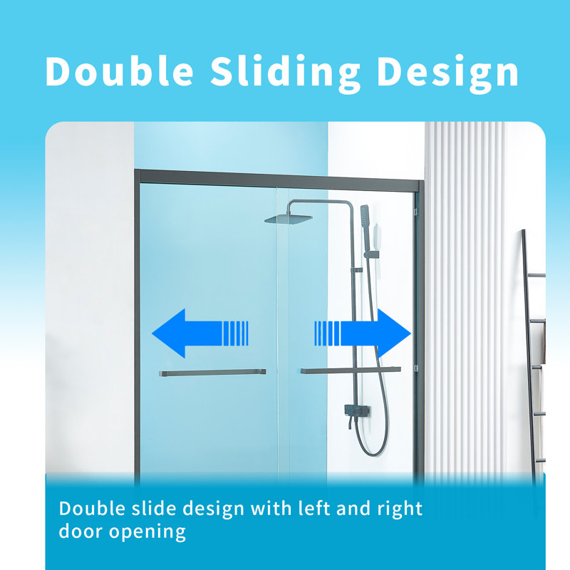 56-60 In. X 76 In Double Sliding Shower Door, 5/16 In Clear Tempered Glass with Nano Coating Easy-clean Grey, Gray
