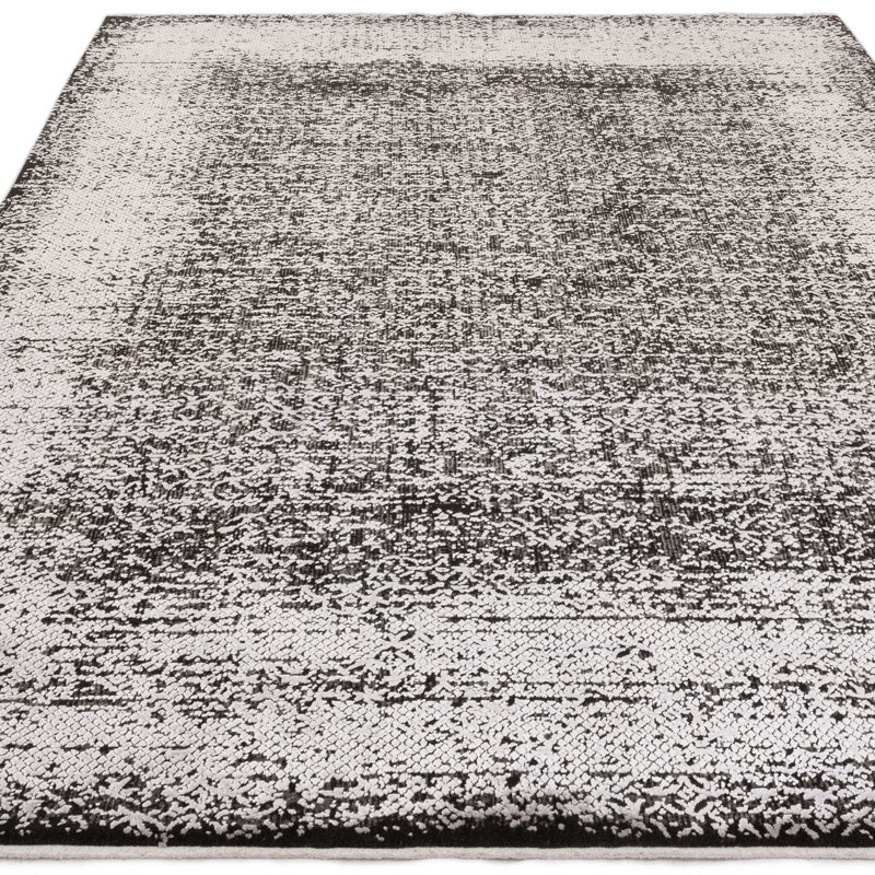 Aleeana Abstract Silver Black Area Rug, Rectangle 120 x 170cm