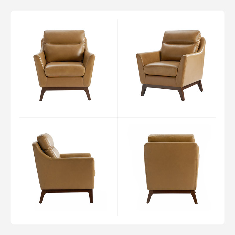 Mariessa Mid-Century Modern Genuine Leather Armchair, Brown Genuine Leather
