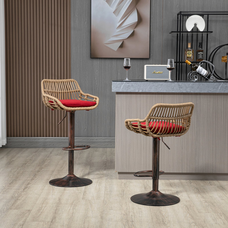 Ensemble de 2 tabourets de bar modernes pivotants avec repose-pieds réglables pour cuisine et salle à manger, Red/Brown