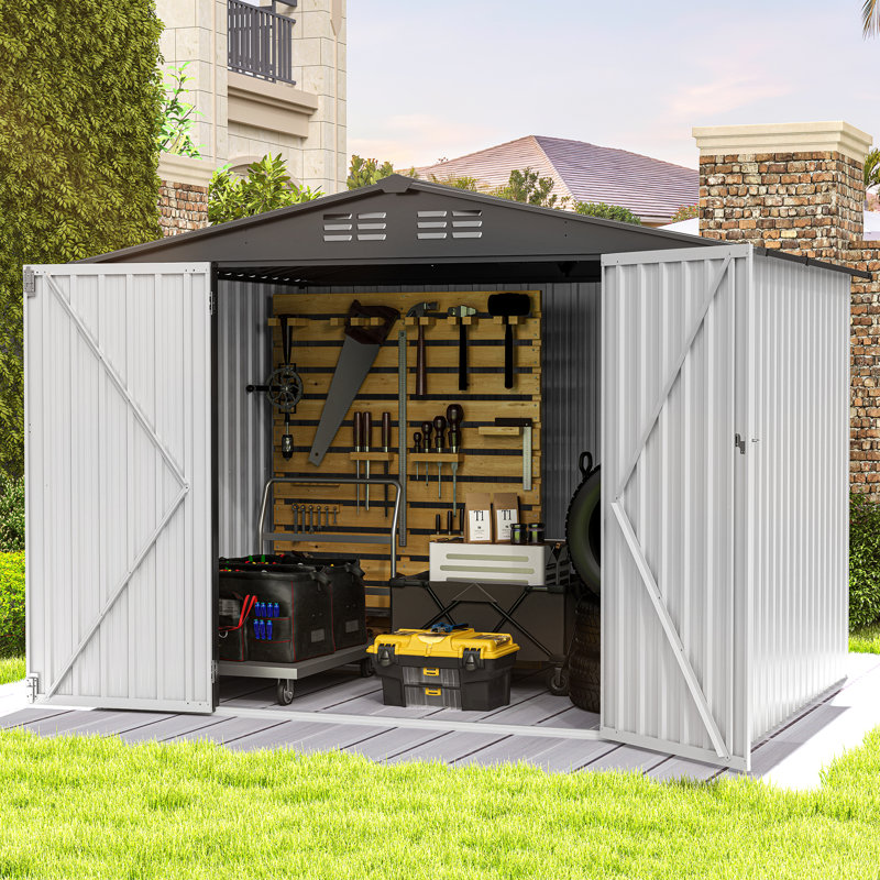 Galvanized Steel Storage Shed, White