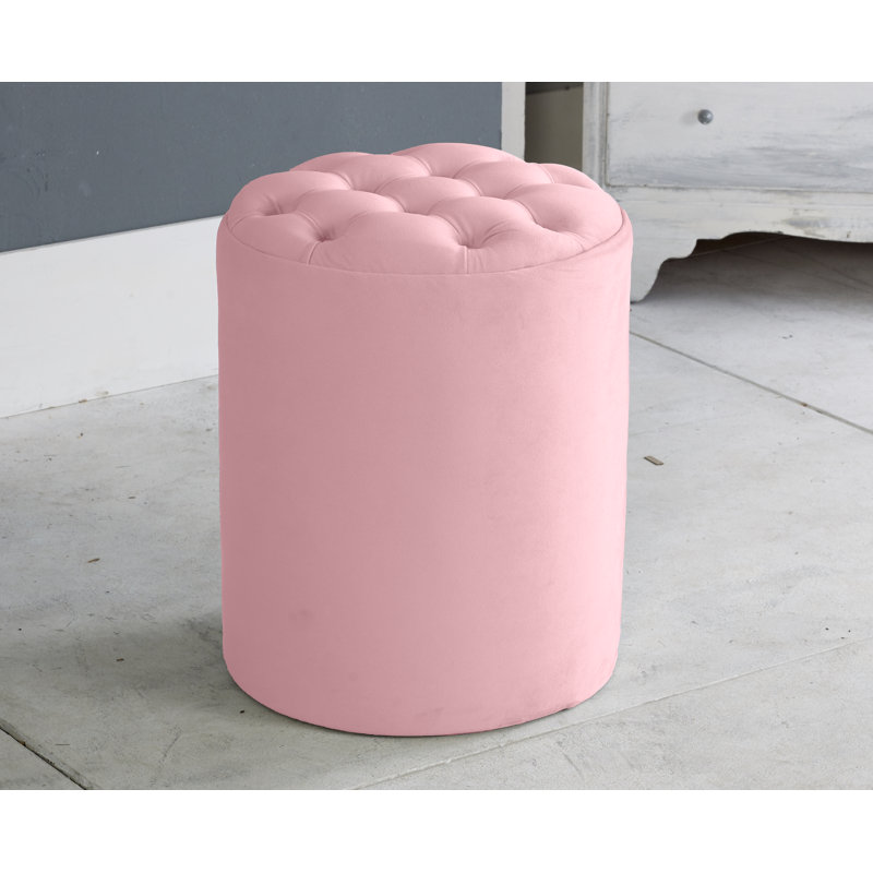 Henthorn 28cm Wide Velvet Tufted Round Solid Colour Pouffe Ottoman, Pink