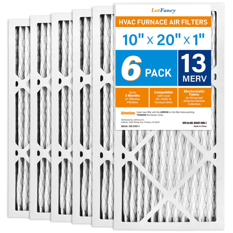 Filtres à air Lotfancy 10 x 20 x 1, filtres à air de chauffage à air climatisé plissé Merv 13, paquet de 6