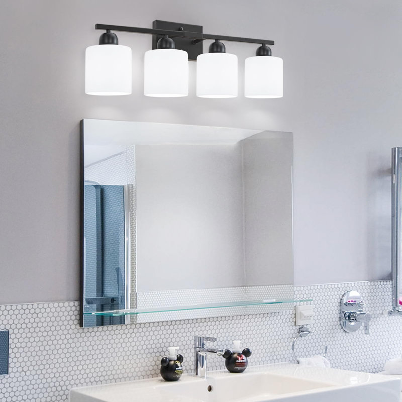 Éclairage pour salle de bain 4 lumières, luminaires de salle de bain avec abat-jour en verre, éclairage pour meuble-lavabo, base E26
