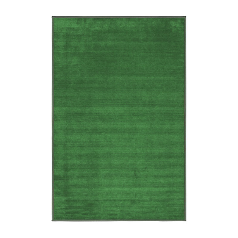Tapis de couleur unie en laine et polyester tissé à la machine en vert, Rectangle 3 pi x 5 pi