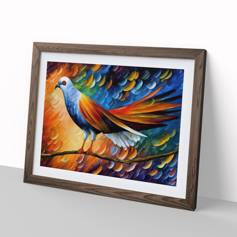 Pigeon Bird Vol.2 Abstract 1 Piece Single Picture Frame Wall Art, 34cm H x 46cm W x 2cm D, Walnut Framed