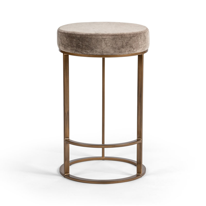 Quinn Upholstered Fabric Counter Stool, Taupe Seat/Brass Frame
