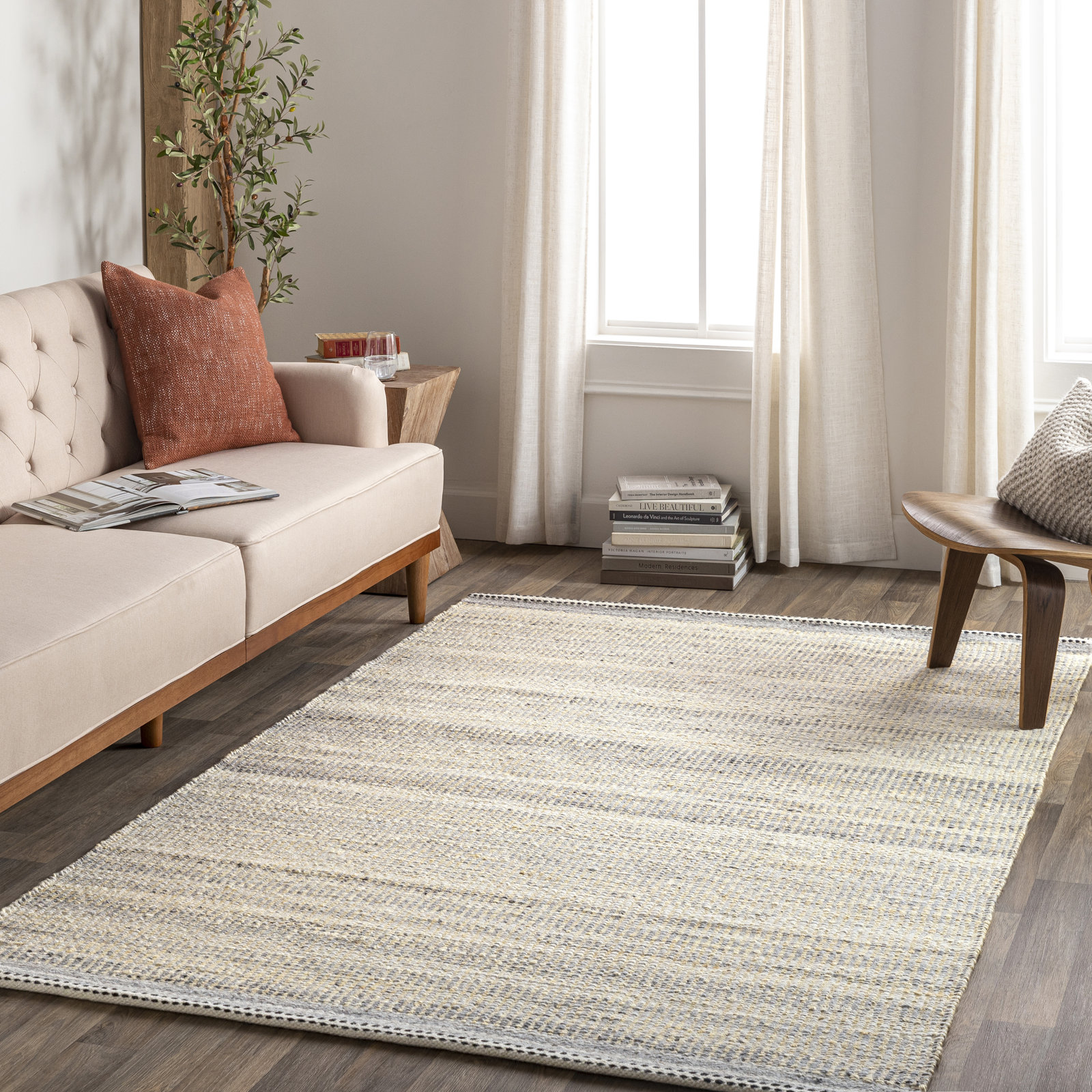 Lessie Hand-Woven Striped Jute Rug, Rectangle 5' x 7'6"