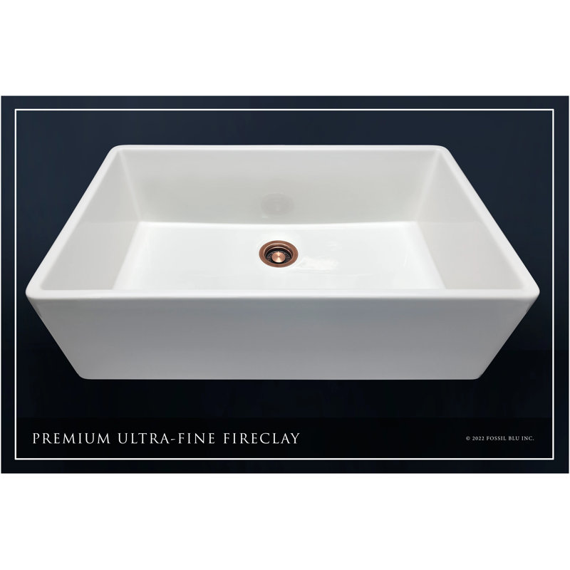 Luxury 36-Inch Solid Fireclay Farmhouse Sink, Flat Front, Antique Copper Accessories