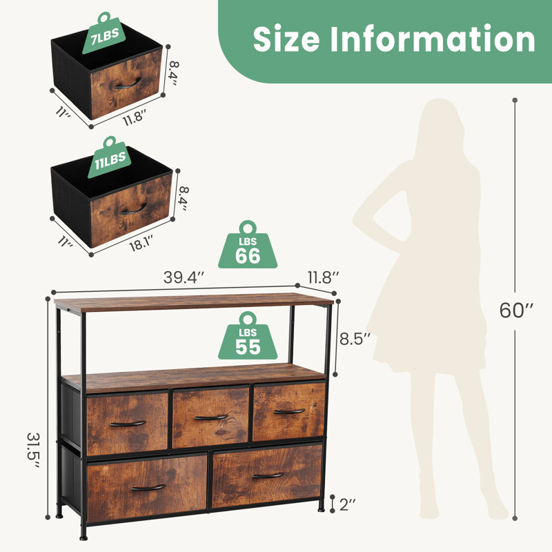 5 - Drawer Dresser With Tv Stand, Rustic