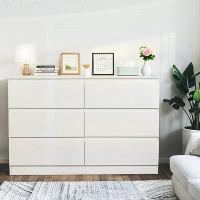 6 Drawer White Dresser, Modern Dresser for Bedroom with Spacious Countertop, Wood Storage Cabinet with Concealed Handles & 6 Deep Drawers for Bedroom, by Ebern Designs