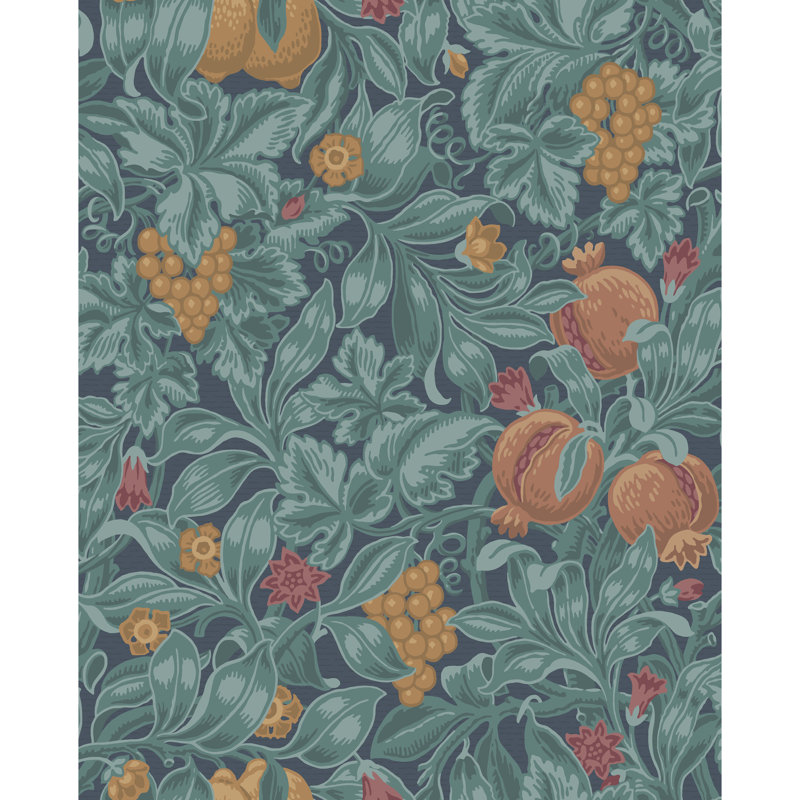 Pearwood Floral Wallpaper Roll, Teal/Orange