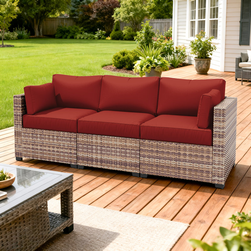 Outdoor 8-Piece 4" Replacement Cushion Set – 3 Seat Cushions, 3 Backrests, 2 Corner Cushions – Cushion Set Only, Brick Red
