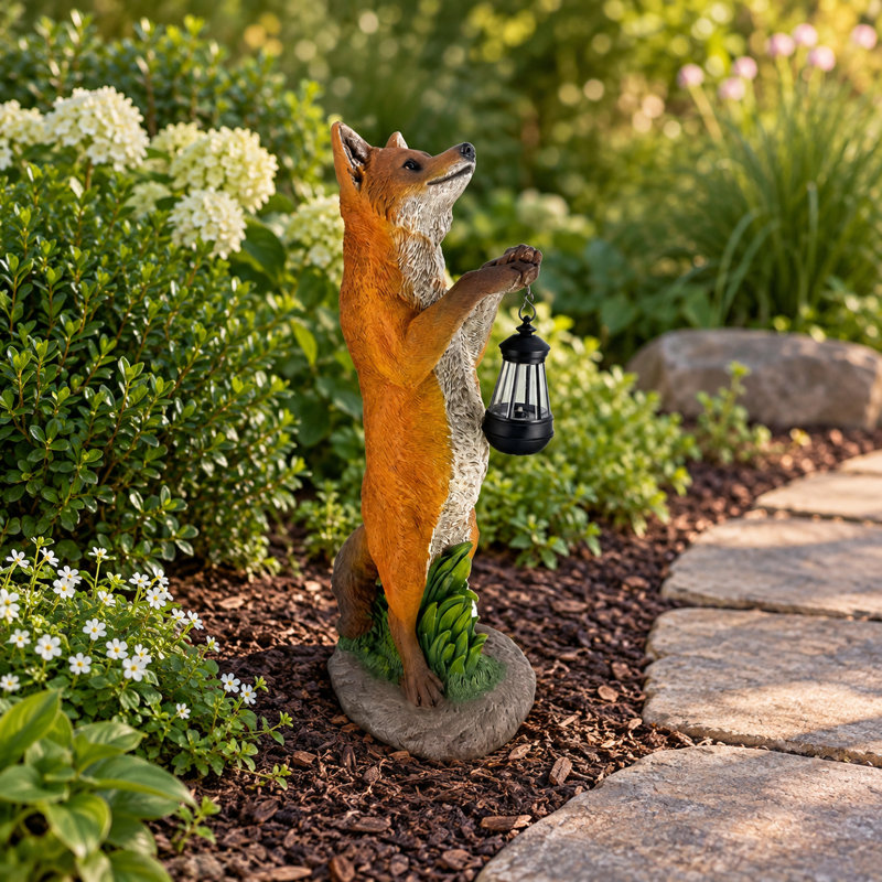 Fox Garden Statue with Solar Lantern