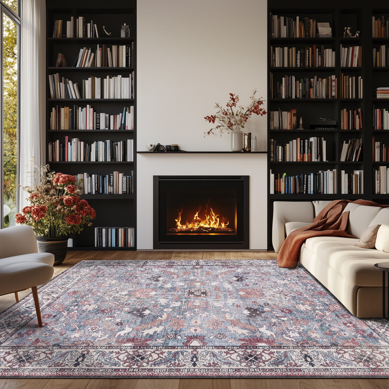Zehorit Machine Washable Vintage Area Rug For Living Room, Hallway Runner, Entryway Rug, Rectangle 8'10" x 12'