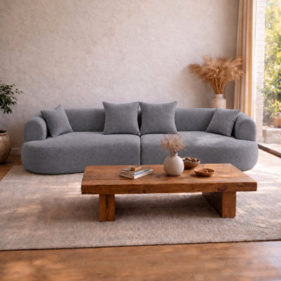 Boneless 122" Curved 4-Seater Modular Cloud Sofa, Compressed in-a-Box Boneless Sectional Couch with Extra-Deep-Wide Seats, Foam+Spring Upholstered Sofa for Living Room, Apartment