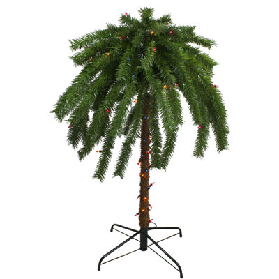4 PreLit Artificial Tropical Outdoor Patio Palm Tree  Multicolor Lights
