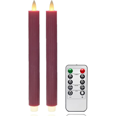 Flameless Vertical Stripes Taper Candles Flickering with Remote and Timer, 3D Moving Flame Taper Candle, 9 Inch Window Candle. (Burgundy, 9in)