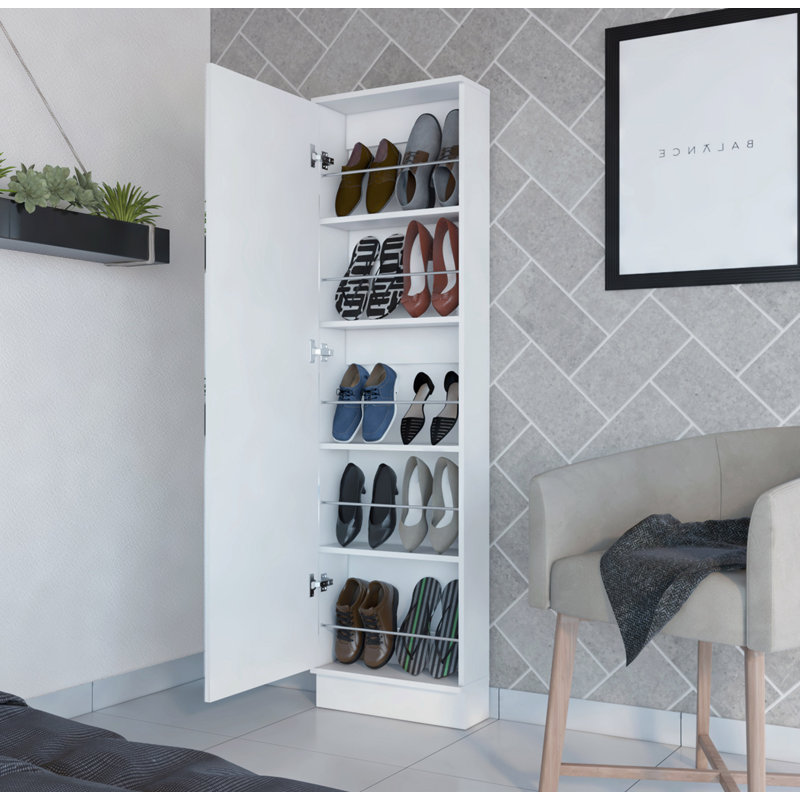 Cassidy Rectangle Tall Shoe Cabinet with Mirror Wengue, White