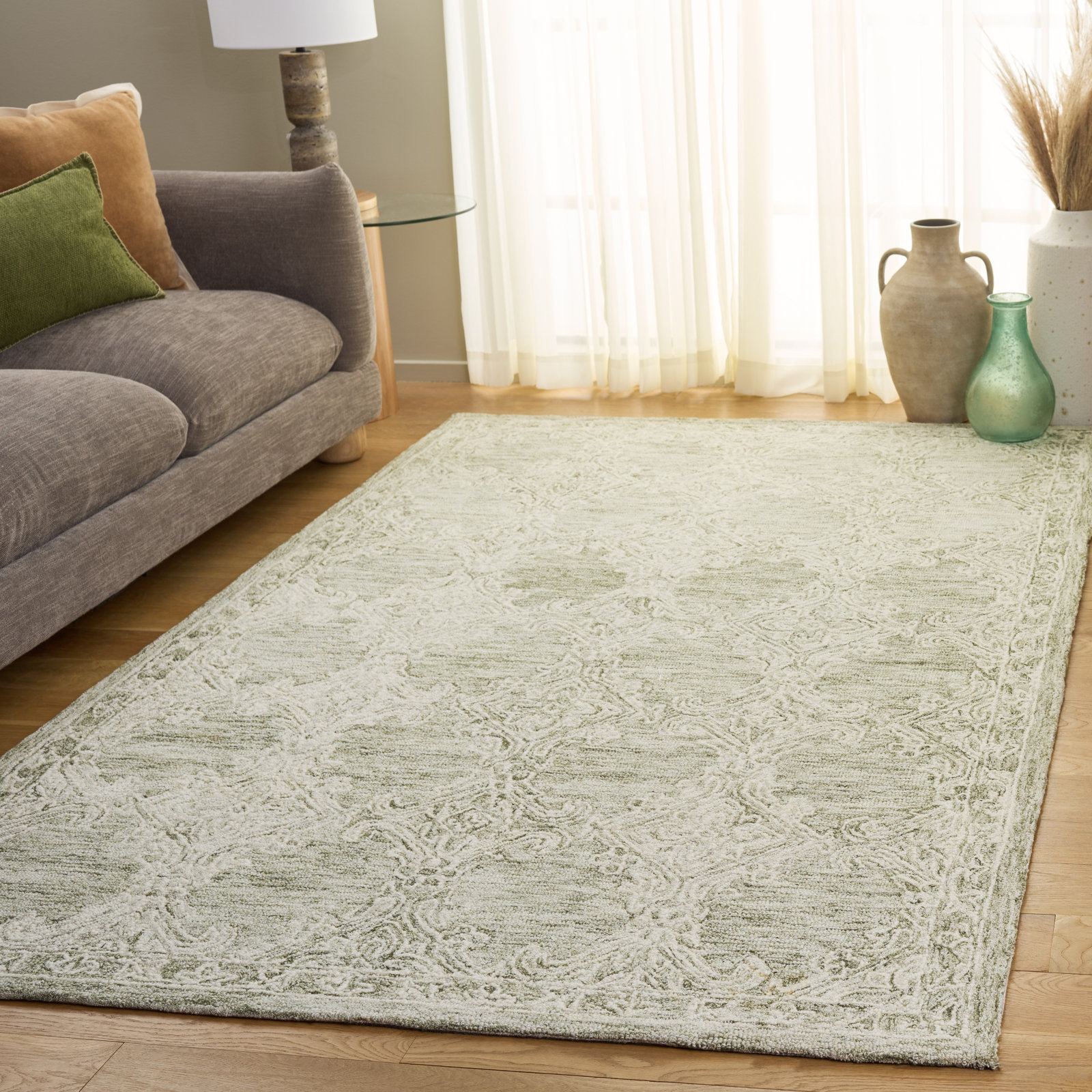 Hand-Tufted Wool Damask Rug, Rectangle 5' x 8'