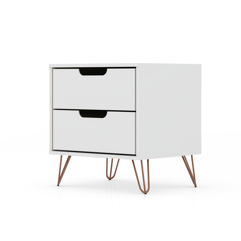 Rockefeller 20" Mid-Century Modern 2-Drawer Nightstand in White, White/White