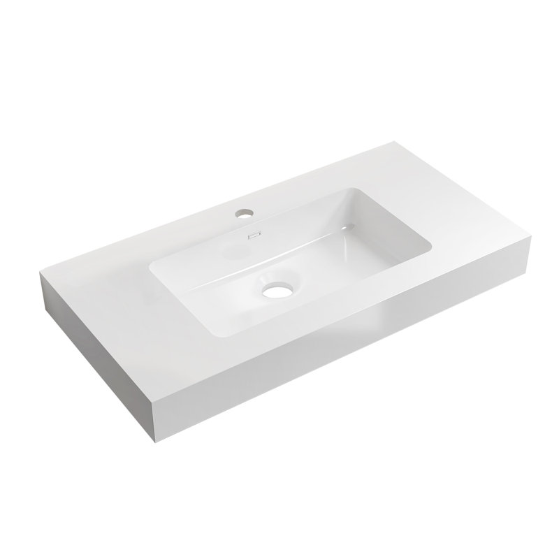 Integrated Solid Surface Basin WITHOUT Drain And Faucet, Glossy White Color