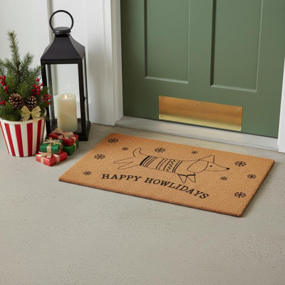 24" X 36" Black Christmas Dog Outdoor Coir Door Mat