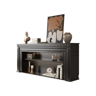 Black Solid Wood TV Cabinet Fireplace