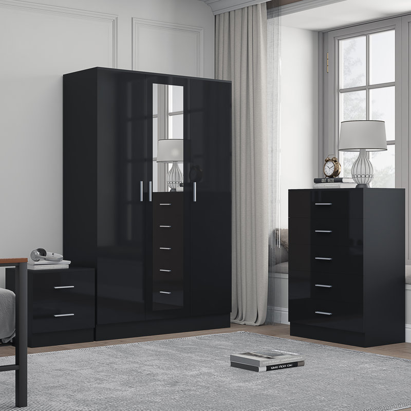 Eva Piece Bedroom Set, Black Gloss / Black Oak