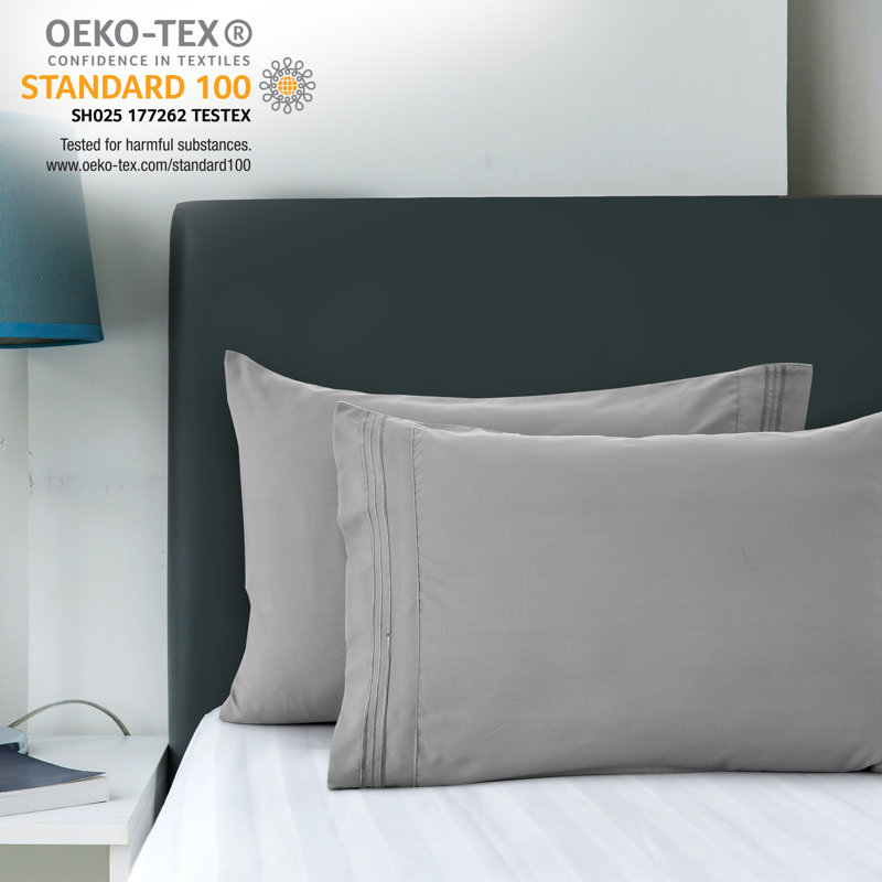  Brushed Microfiber Pillowcases Envelop Closure, Queen, Gray