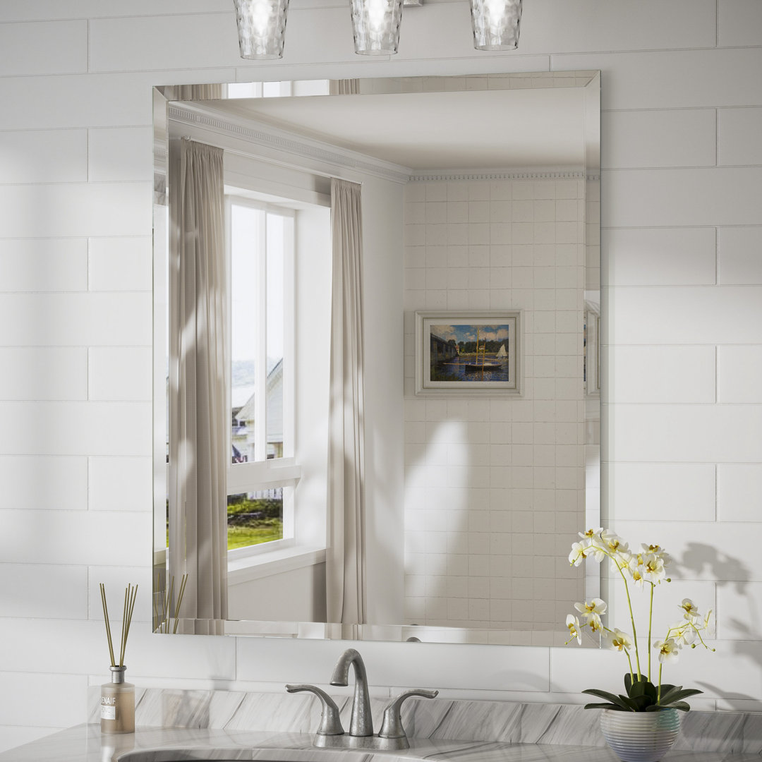 Janica Rectangle Beveled Frameless Bathroom Vanity Mirror Decorative Wall Accent Mirror Ebern Designs 