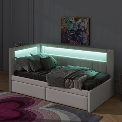 Upholstered Twin Size Platform Bed With USB Ports And 2 Drawers