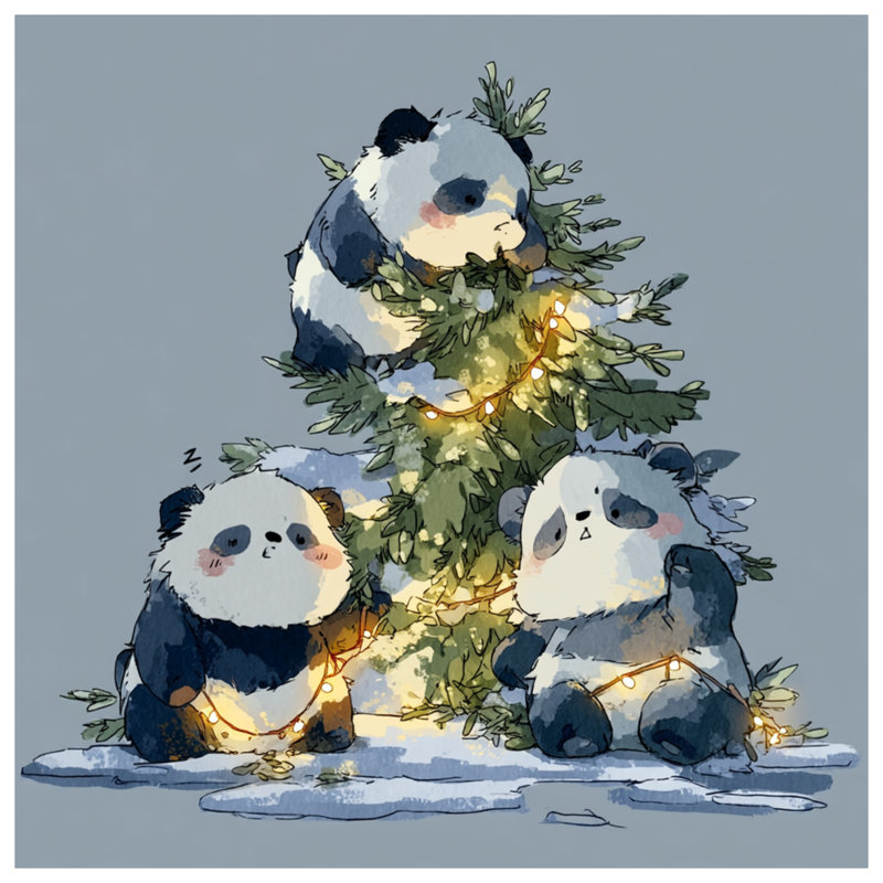 Édredon Pandas avec arbre de Noël, Simple extra long