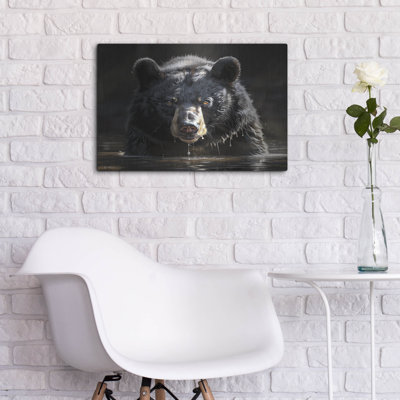 Millwood Pines 'Black Bear In Water' by Momart Metal Wall Art
