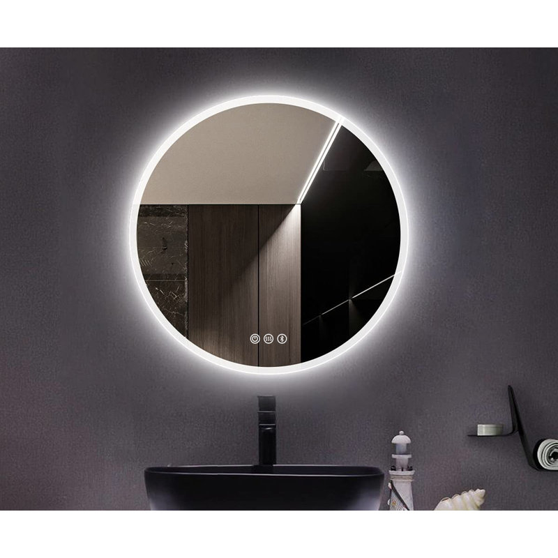 Epperly LED Round Bathroom Mirror with Bluetooth Dimmable Brightness Anti-fog Function, 27.5" x 27.5"
