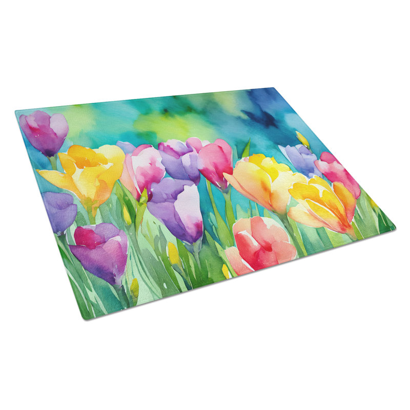 Grande planche à découper en verre Freesias