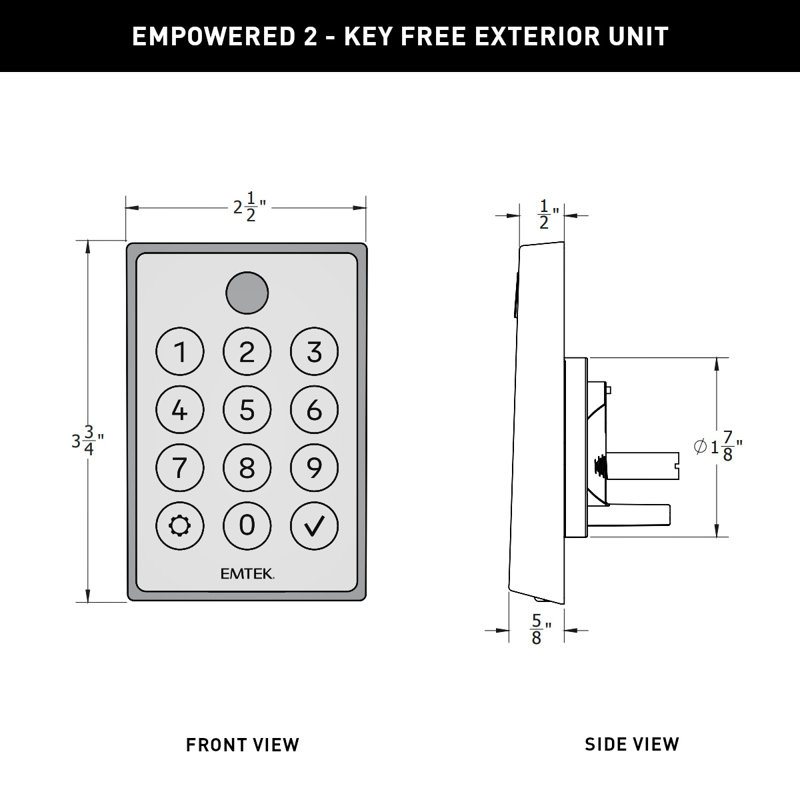 Emtek EMPowered 2 Touch Key-Free, w/ Bluetooth & Deadbolt,, Satin Brass